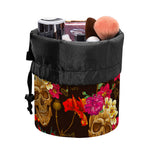 Vintage Flowers Skull Pattern Print Drawstring Makeup Bag