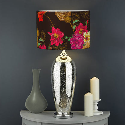 Vintage Flowers Skull Pattern Print Drum Lamp Shade