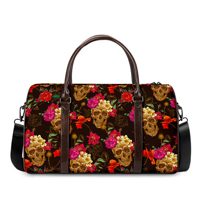 Vintage Flowers Skull Pattern Print Duffle Bag
