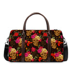 Vintage Flowers Skull Pattern Print Duffle Bag