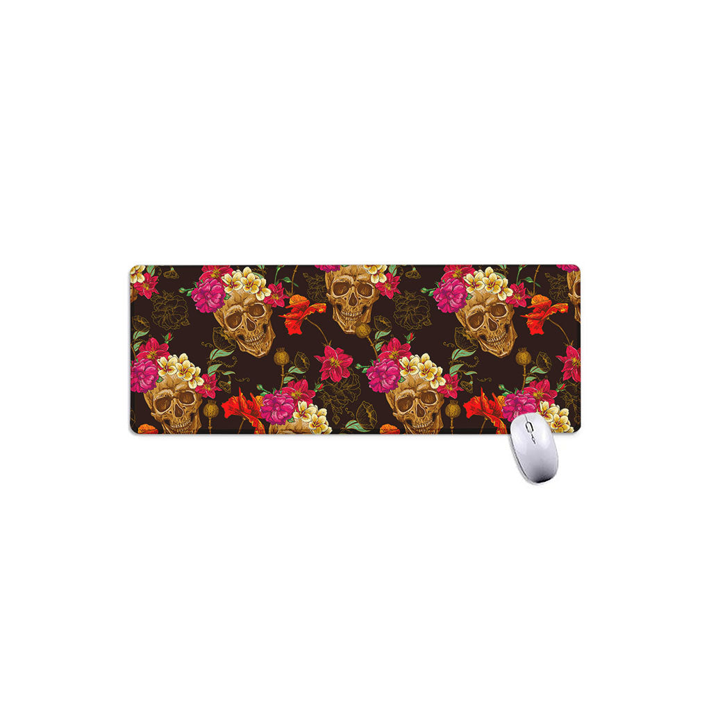 Vintage Flowers Skull Pattern Print Extended Mouse Pad