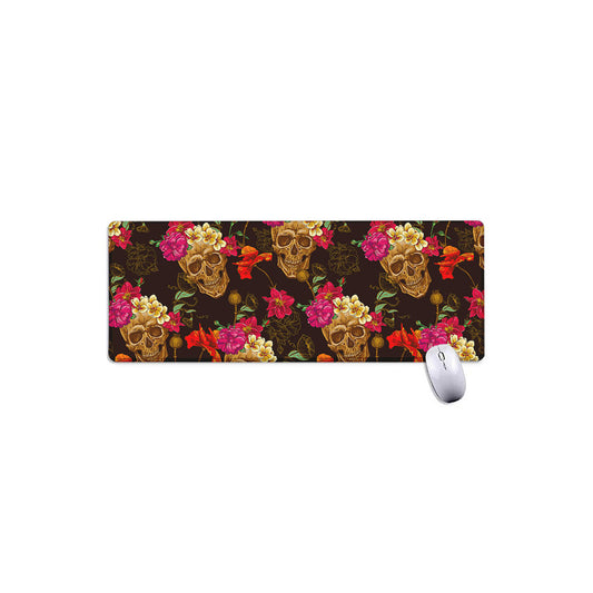Vintage Flowers Skull Pattern Print Extended Mouse Pad