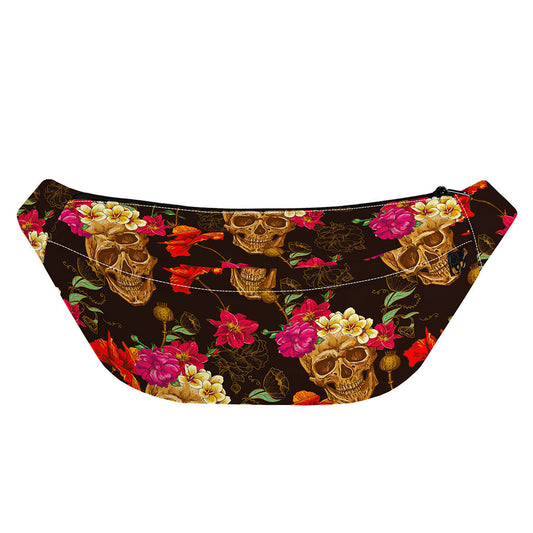 Vintage Flowers Skull Pattern Print Fanny Pack