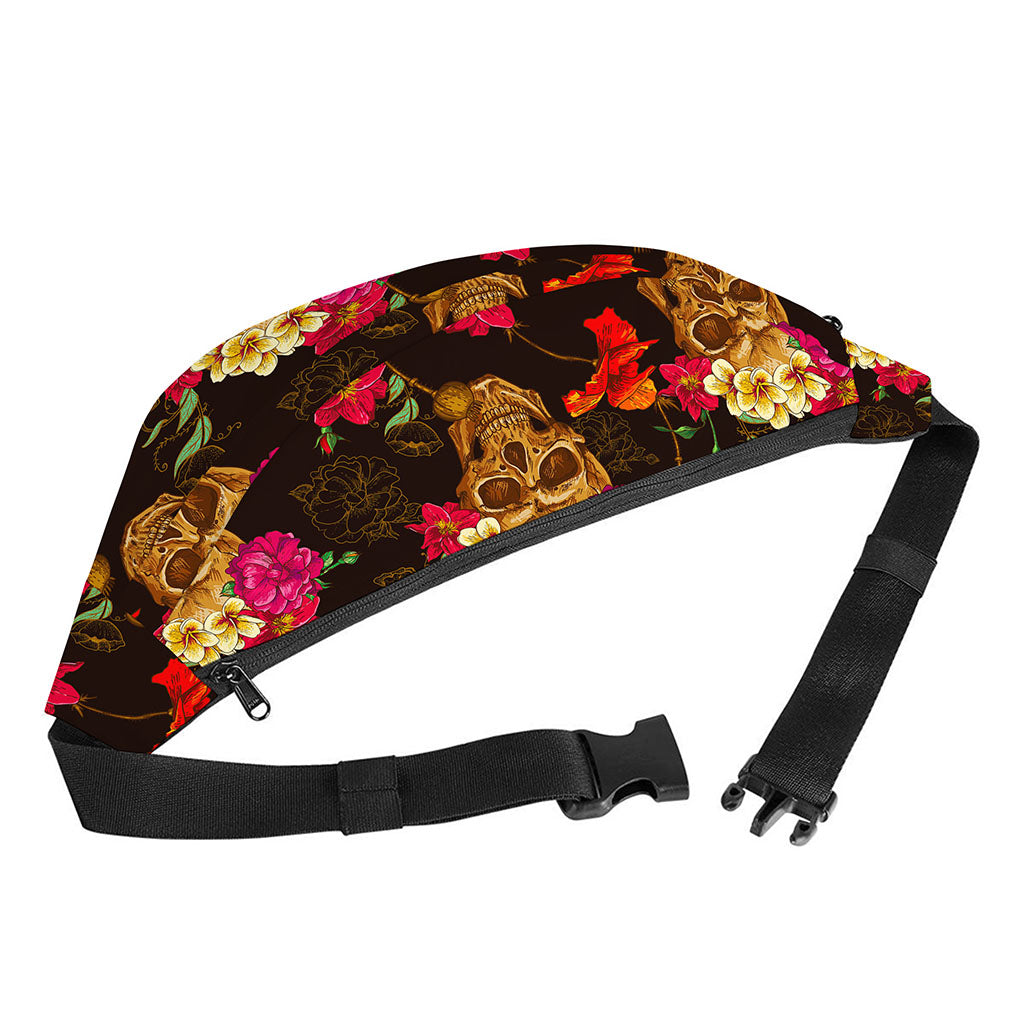 Vintage Flowers Skull Pattern Print Fanny Pack