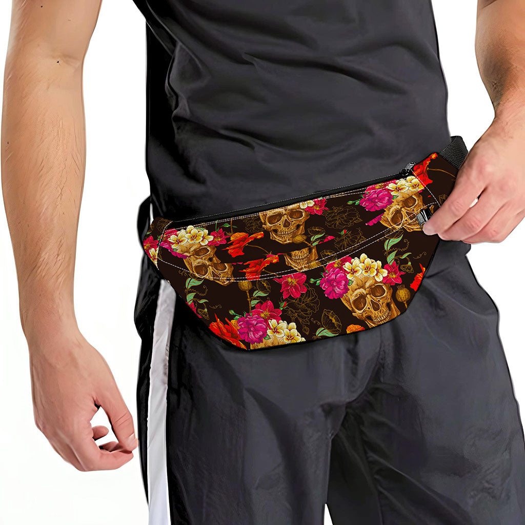 Vintage Flowers Skull Pattern Print Fanny Pack