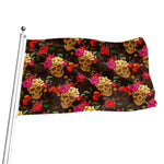 Vintage Flowers Skull Pattern Print Flag