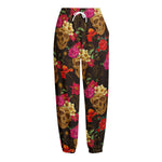 Vintage Flowers Skull Pattern Print Fleece Lined Knit Pants