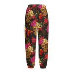 Vintage Flowers Skull Pattern Print Fleece Lined Knit Pants