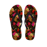 Vintage Flowers Skull Pattern Print Flip Flops