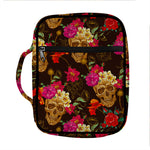 Vintage Flowers Skull Pattern Print Front Pocket Bible Bag