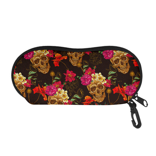 Vintage Flowers Skull Pattern Print Glasses Case