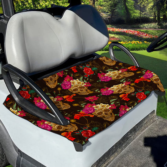 Vintage Flowers Skull Pattern Print Golf Cart Seat Cover