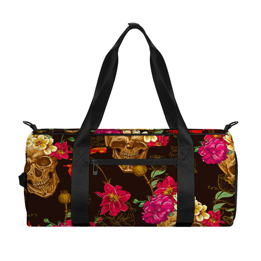 Vintage Flowers Skull Pattern Print Gym Bag