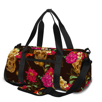 Vintage Flowers Skull Pattern Print Gym Bag