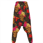 Vintage Flowers Skull Pattern Print Hammer Pants