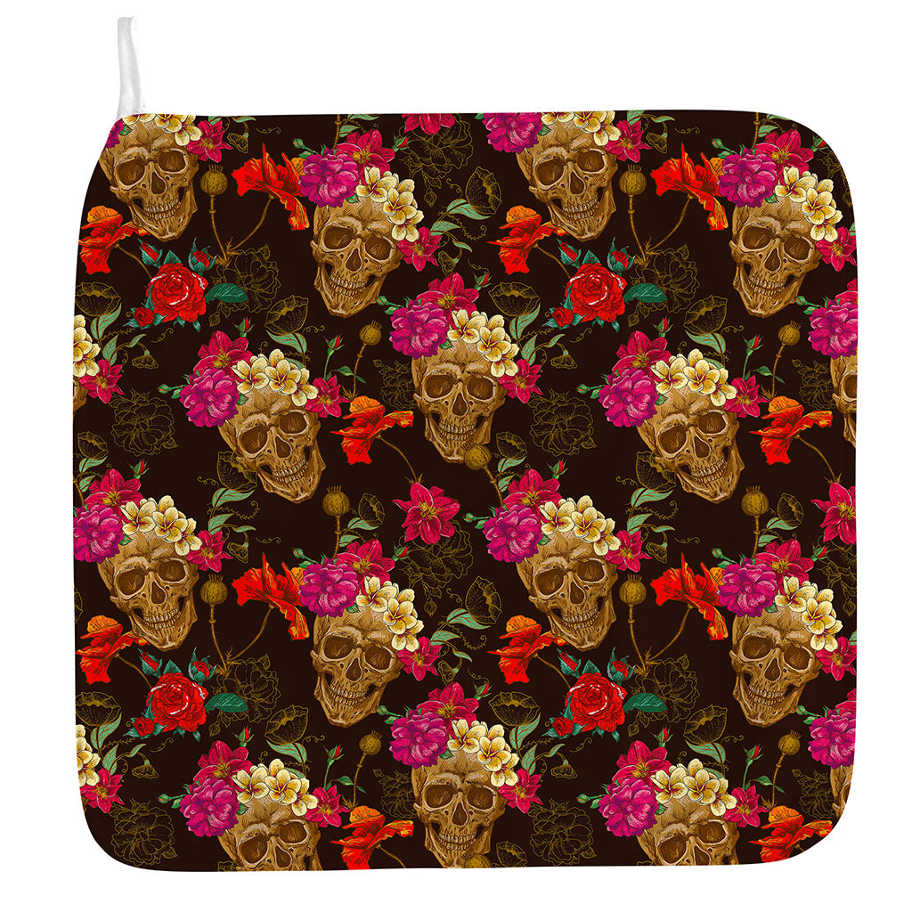 Vintage Flowers Skull Pattern Print Hand Towel