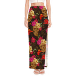 Vintage Flowers Skull Pattern Print High Slit Maxi Skirt