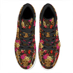 Vintage Flowers Skull Pattern Print High Top Leather Sneakers