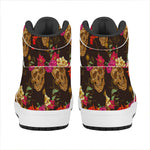 Vintage Flowers Skull Pattern Print High Top Leather Sneakers