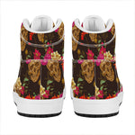 Vintage Flowers Skull Pattern Print High Top Leather Sneakers