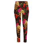 Vintage Flowers Skull Pattern Print High-Waisted Pocket Leggings