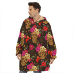Vintage Flowers Skull Pattern Print Hoodie Blanket