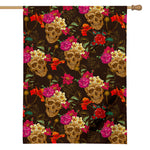 Vintage Flowers Skull Pattern Print House Flag