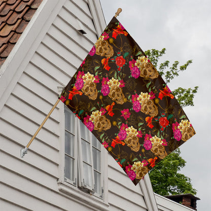 Vintage Flowers Skull Pattern Print House Flag