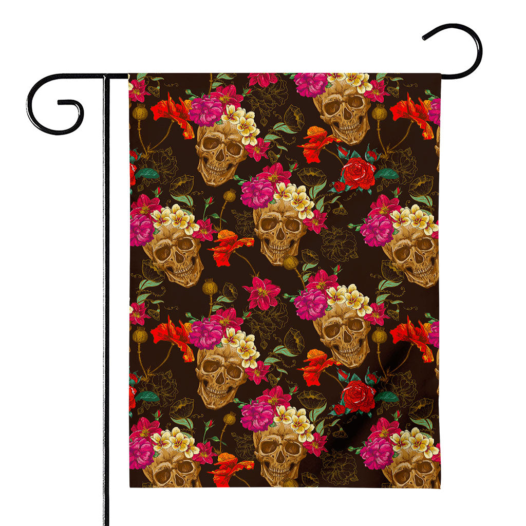 Vintage Flowers Skull Pattern Print House Flag