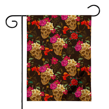 Vintage Flowers Skull Pattern Print House Flag