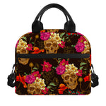 Vintage Flowers Skull Pattern Print Insulated Lunch Bag