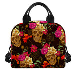 Vintage Flowers Skull Pattern Print Insulated Lunch Bag