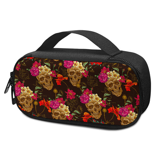 Vintage Flowers Skull Pattern Print Insulin Cooler Travel Case