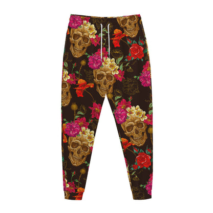Vintage Flowers Skull Pattern Print Jogger Pants