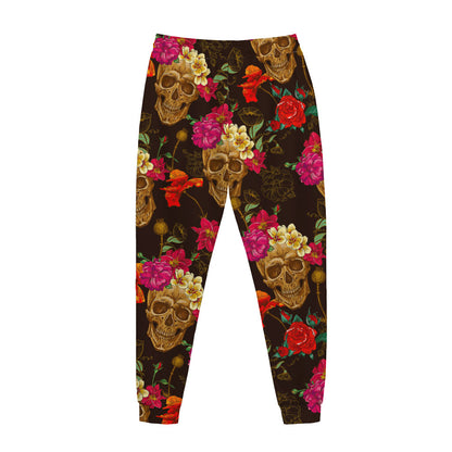 Vintage Flowers Skull Pattern Print Jogger Pants
