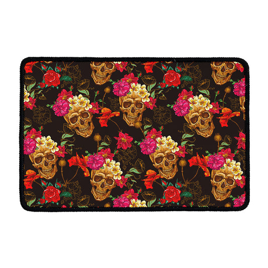 Vintage Flowers Skull Pattern Print Kitchen Mat