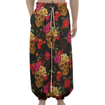 Vintage Flowers Skull Pattern Print Lantern Pants