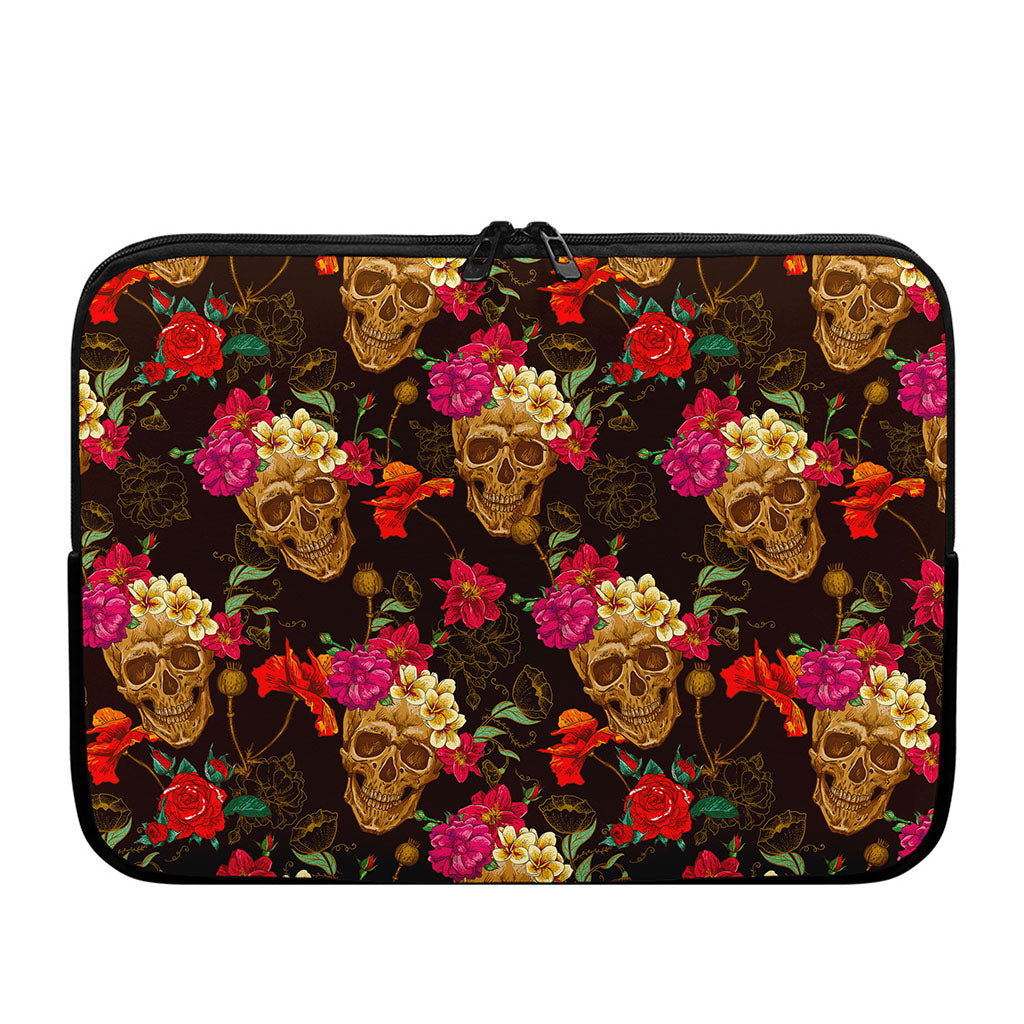 Vintage Flowers Skull Pattern Print Laptop Sleeve