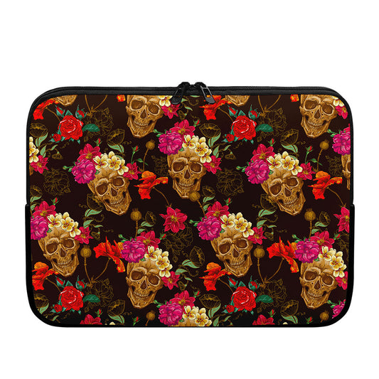 Vintage Flowers Skull Pattern Print Laptop Sleeve