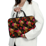 Vintage Flowers Skull Pattern Print Laptop Sleeve With Handle