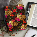 Vintage Flowers Skull Pattern Print Leather Bible Cover