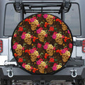 Vintage Flowers Skull Pattern Print Leather Spare Tire Cover