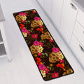 Vintage Flowers Skull Pattern Print Long Kitchen Mat