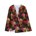 Vintage Flowers Skull Pattern Print Long Sleeve Short Coat