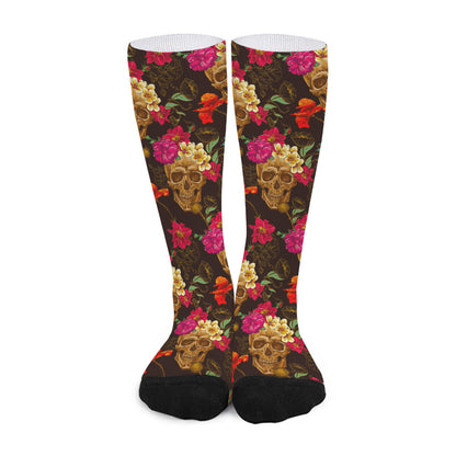 Vintage Flowers Skull Pattern Print Long Socks