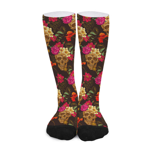 Vintage Flowers Skull Pattern Print Long Socks