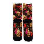 Vintage Flowers Skull Pattern Print Long Socks