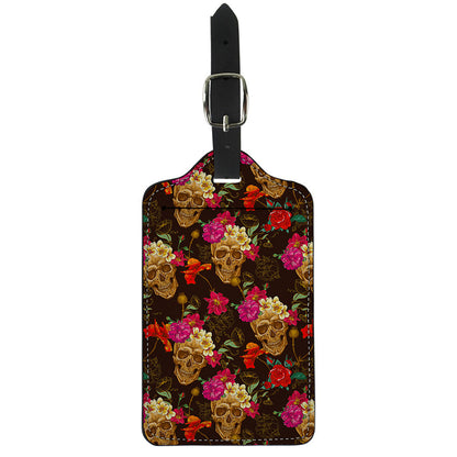Vintage Flowers Skull Pattern Print Luggage Tag
