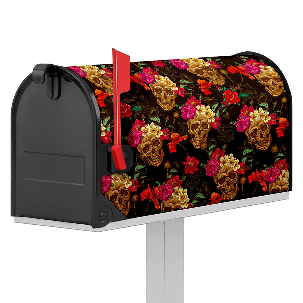 Vintage Flowers Skull Pattern Print Mailbox Cover