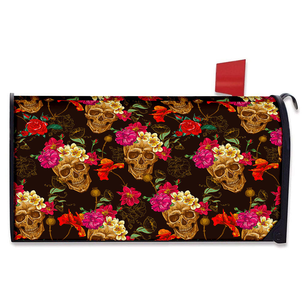 Vintage Flowers Skull Pattern Print Mailbox Cover